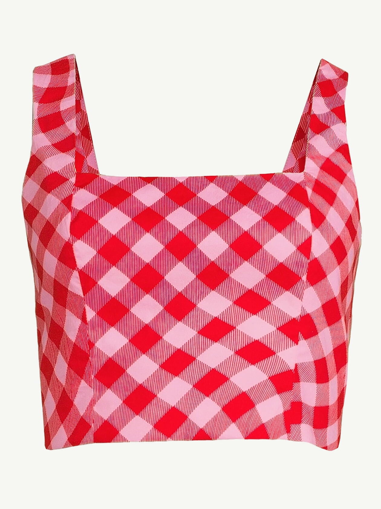 Scoop Womens Square Neck Fitted Poplin Crop Top Salsa Small Wavy Gingham Size L