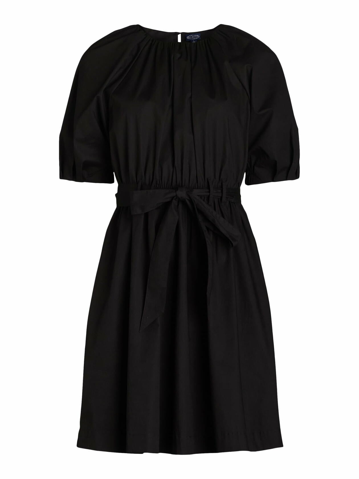 Scoop Womens Fit and Flare Mini Dress with Puff Sleeves Black Soot Size M