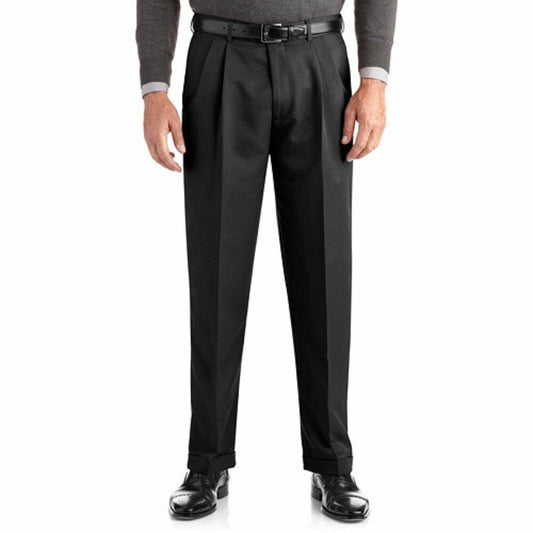 George Men's Pleated Cuffed Microfiber Dress Pants Black Size 40x32
