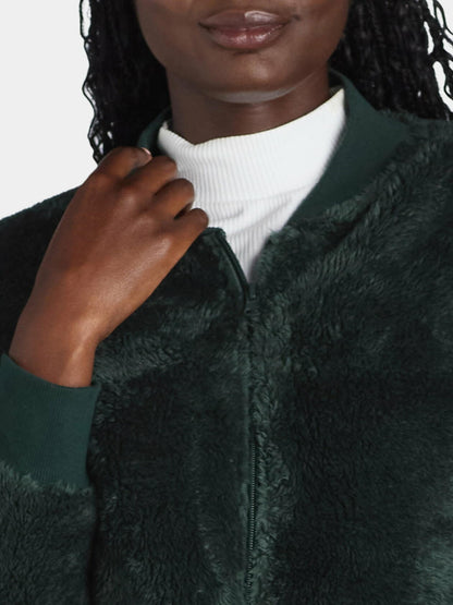 Time and Tru Womens Fleece Bomber Jacket Midweight Range Green Size L