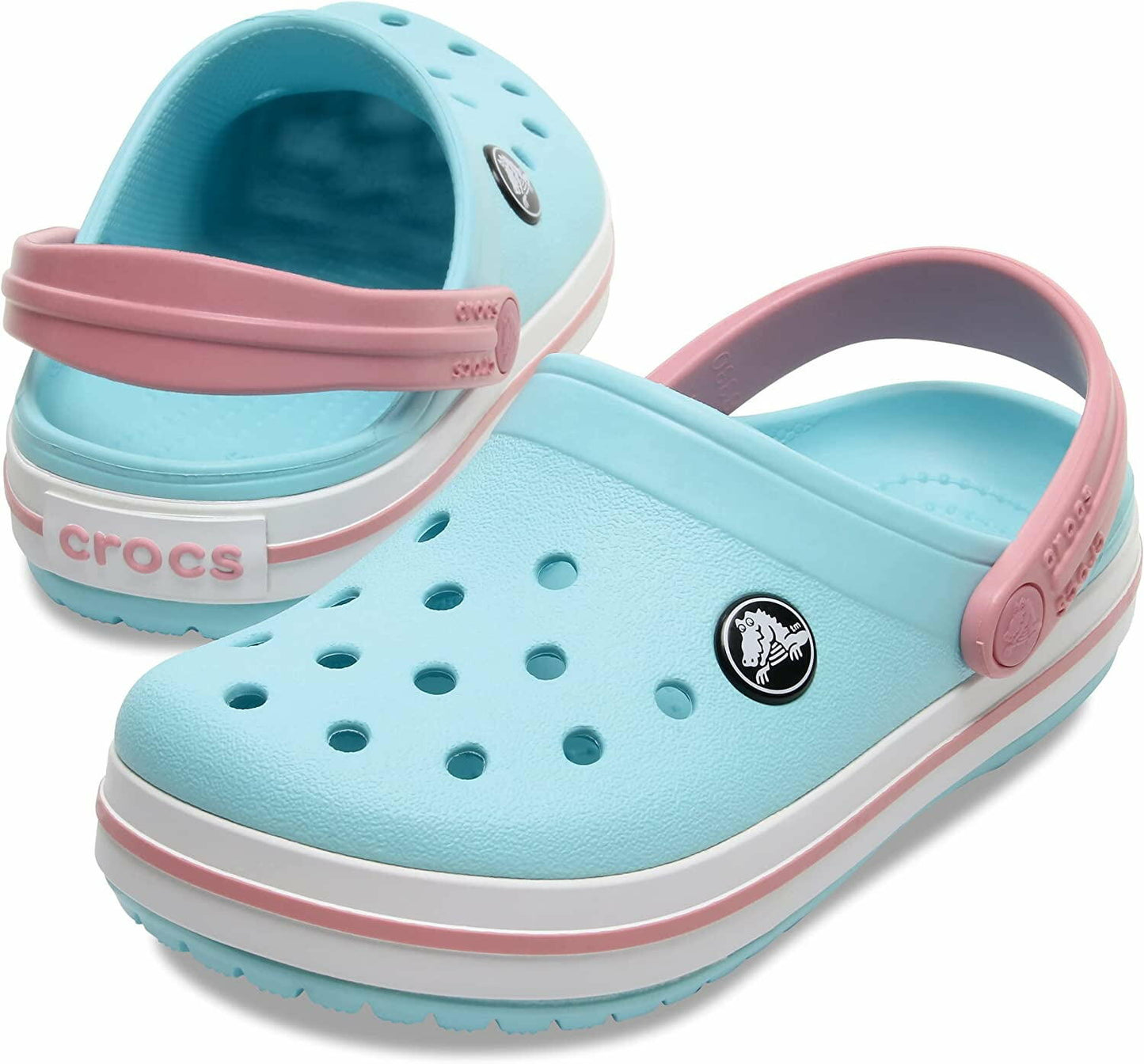 Crocs Unisex-Child Crocband Clogs Ice Blue/White Size 2 Little Kid