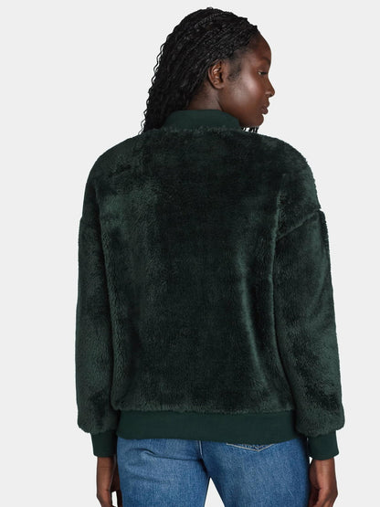 Time and Tru Womens Fleece Bomber Jacket Midweight Range Green Size L