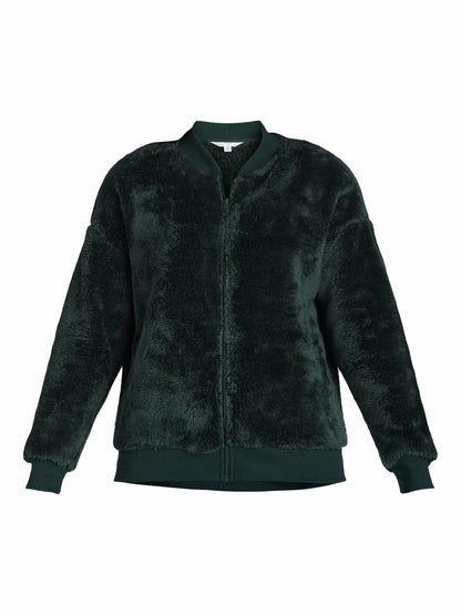 Time and Tru Womens Fleece Bomber Jacket Midweight Range Green Size L