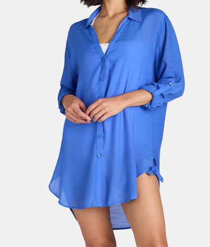 Time and Tru Womens and Womens Plus Shirt Coverup with Long Sleeves Blue Size M