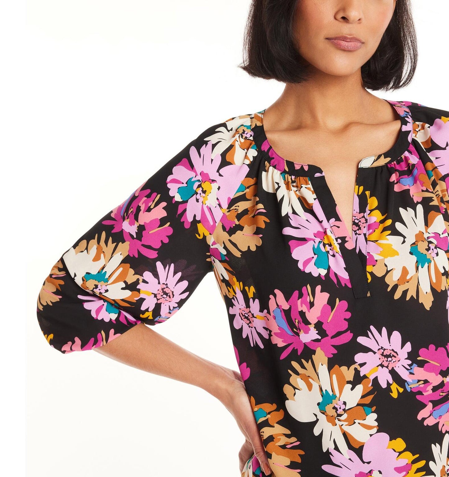 The Pioneer Woman Floral Print Peasant Blouse Abstract Floral Black Size L