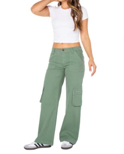 Celebrity Pink Juniors Cargo Pants Midrise Wide Leg Pockets Green Sz L (13/31)