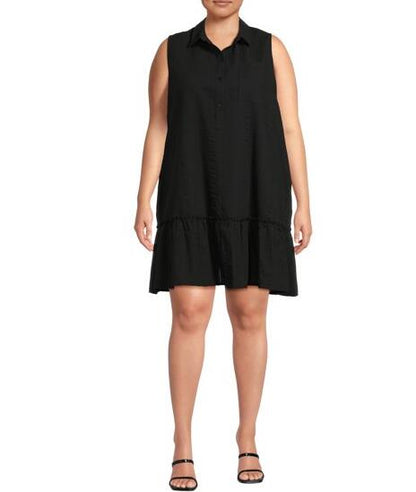 Time and Tru Womens and Womens Plus Sleeveless Shirt Dress Black Soot Size 1X