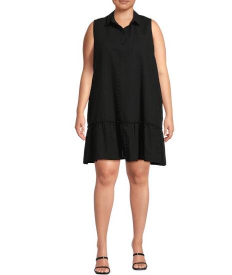 Time and Tru Womens and Womens Plus Sleeveless Shirt Dress Black Soot Size 1X