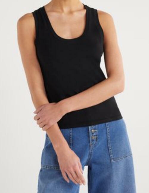 Scoop Womens Ultimate Refined JerseyKnit Cotton Fitted Baby Tank Top Black Sz XL