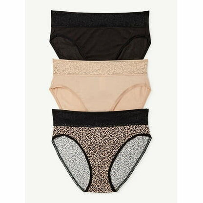 Joyspun Womens Modal and Lace Hi Cut Brief Panties 3-Pack Multi Size XL