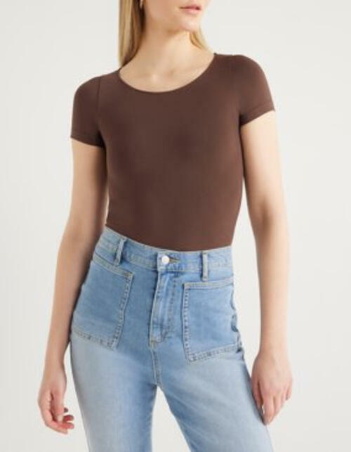 Scoop Womens Crew Neck Bodysuit with Short Sleeves