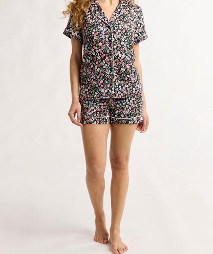 Joyspun Womens Top and Shorts Pajama Black Floral Size S