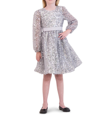 Kensie Girl Long Sleeve Holiday Dress Silver Size 14
