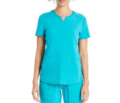 Scrubstar Womens Antimicrobial Performance Notch Neck Top Aquamarine Blue Sz XL