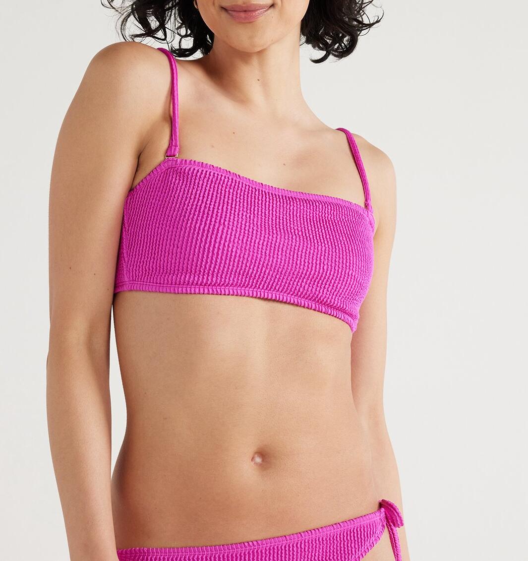 No Boundaries Juniors Crinkle Bandeau Bikini Top Pink Glam Size XL