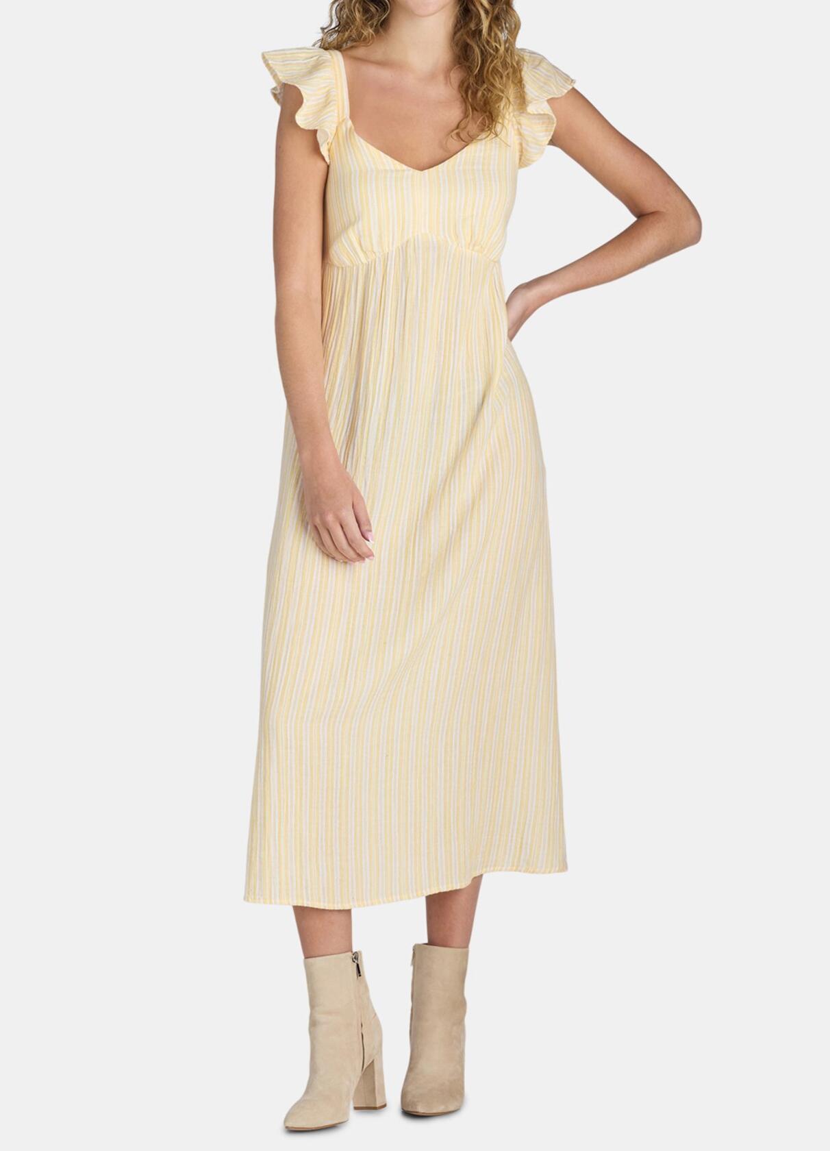 Time And Tru Womens Midi Dress with Flutter Sleeves Yellow Stripe Size XL