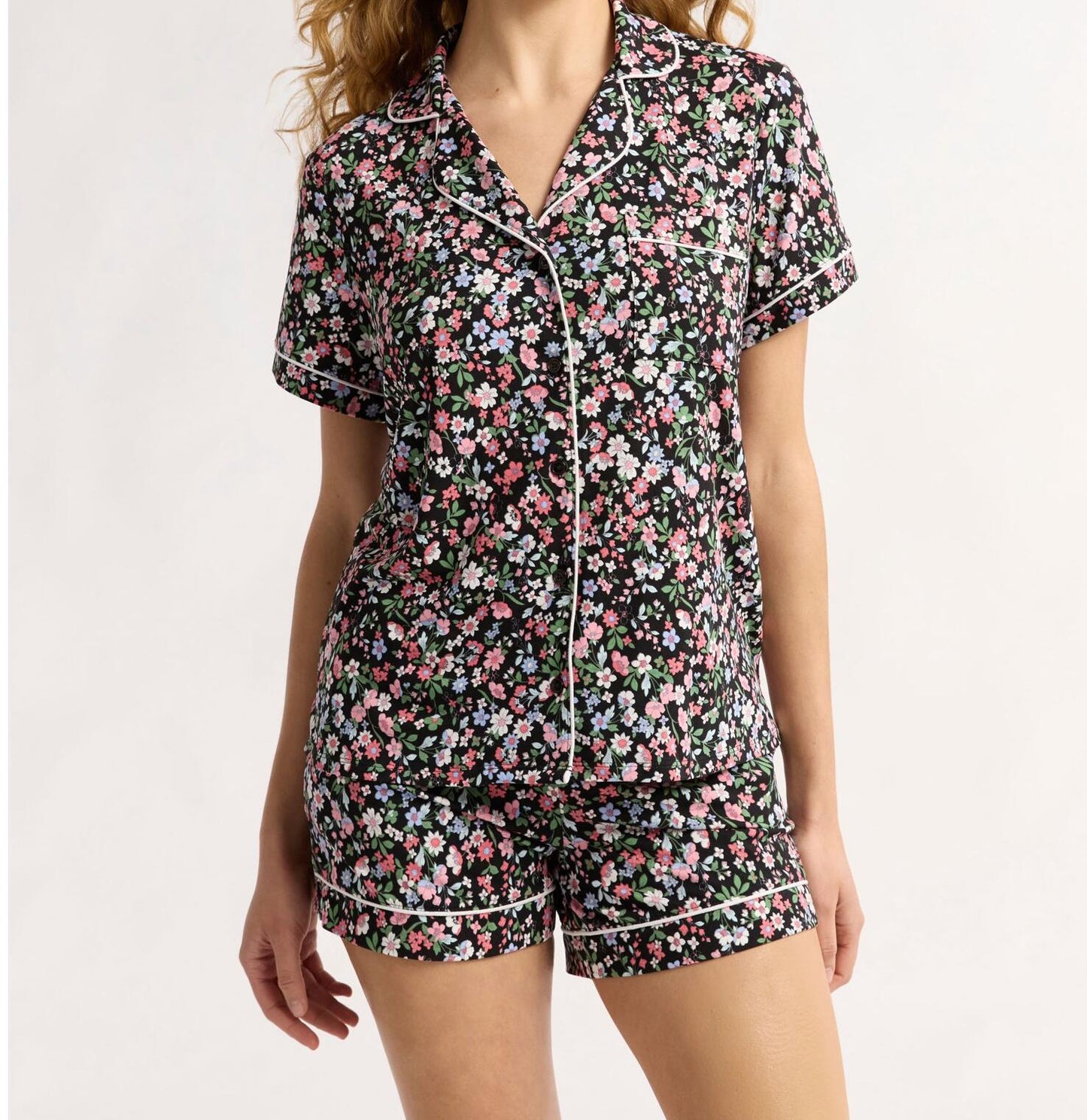 Joyspun Womens Top and Shorts Pajama Black Floral Size S