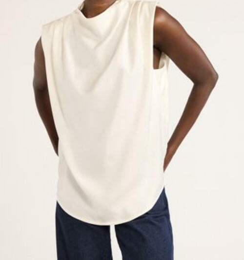 Scoop Womens Sleeveless Mock Neck Pleated Shoulder Blouse