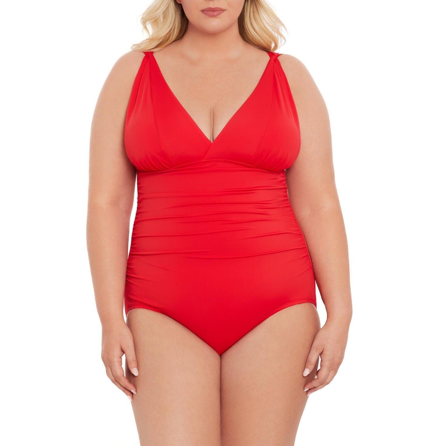 Time and Tru Womens Plunge V Neck One Piece Swimsuit Red Size M