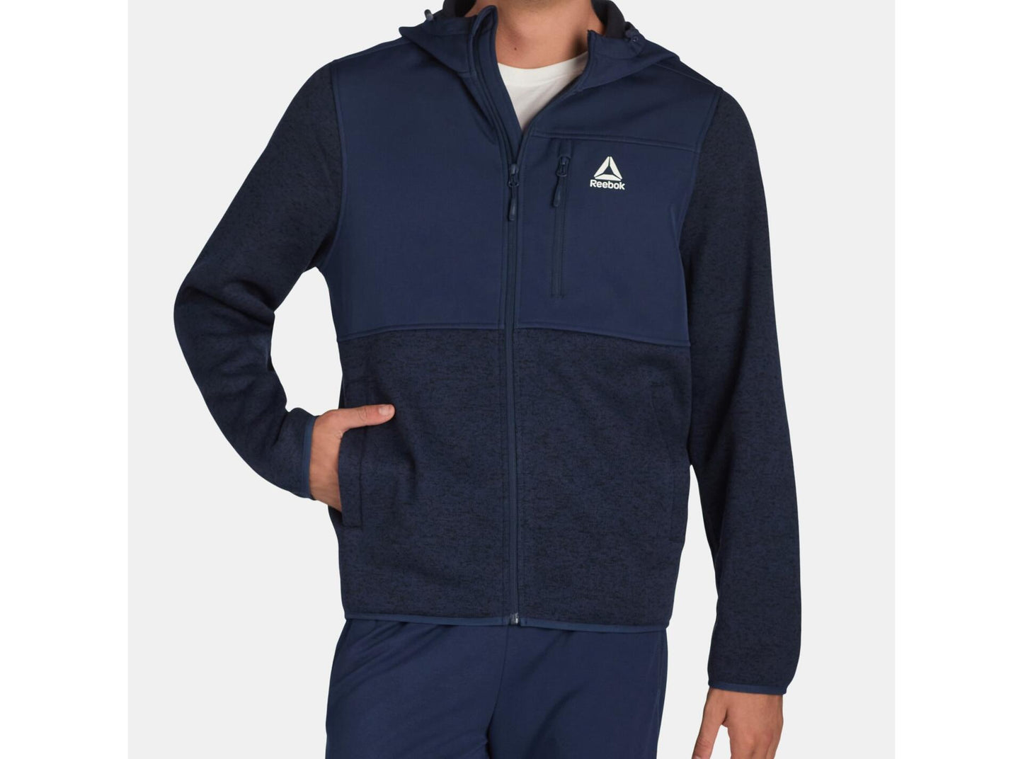 Reebok Delta Mens Hooded Sweater Fleece Jacket Navy Size L