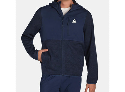 Reebok Delta Mens Hooded Sweater Fleece Jacket Navy Size L