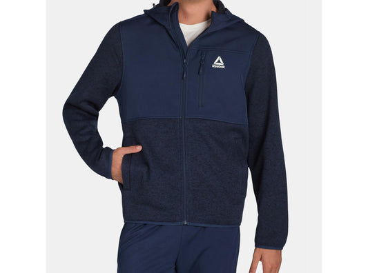 Reebok Delta Mens Hooded Sweater Fleece Jacket Navy Size L