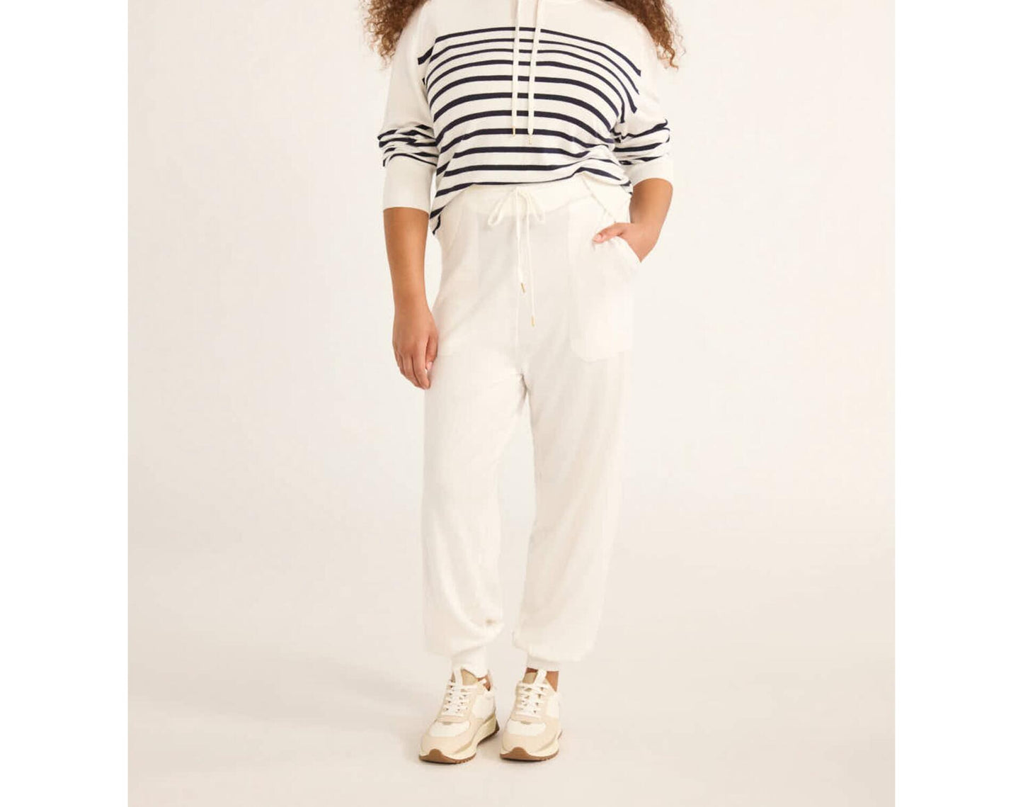 Free Assembly Womens Cozy Yarn Hoodie Sweater Long Sleeves Cream 100 Stripe Sz L