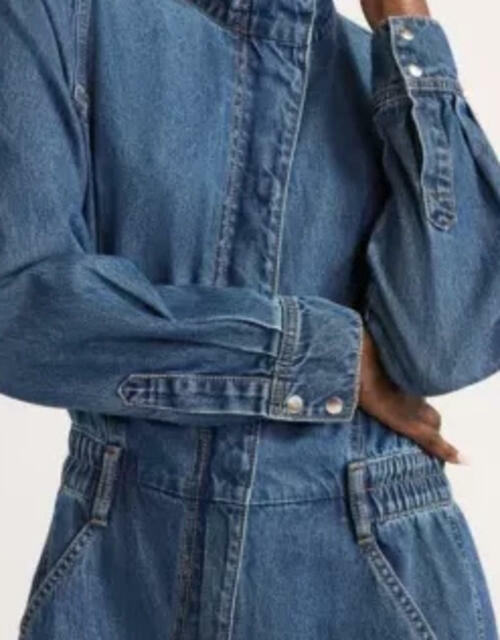 Scoop Womens Denim Jumpsuit Staright Leg Elastic Waist Med Wash Size XS