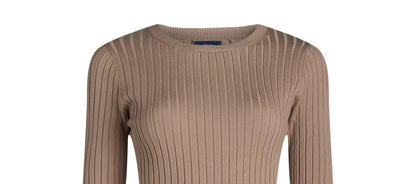 Scoop Womens Wide Ribbed Crewneck Sweater Lightweight  Mushroom Size M