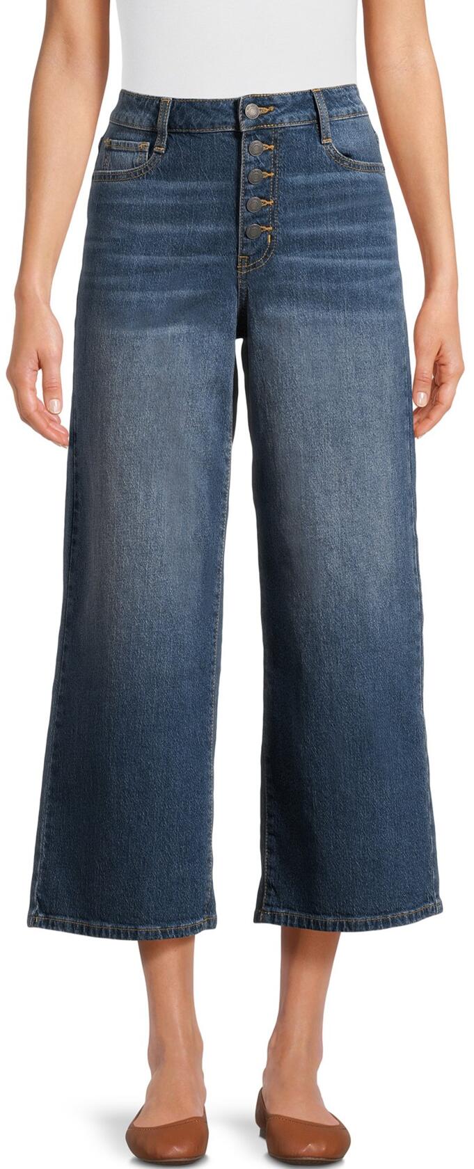 Time and Tru Womens High Rise Wide Leg  Jeans 26 Inseam Antique Medium Size 8