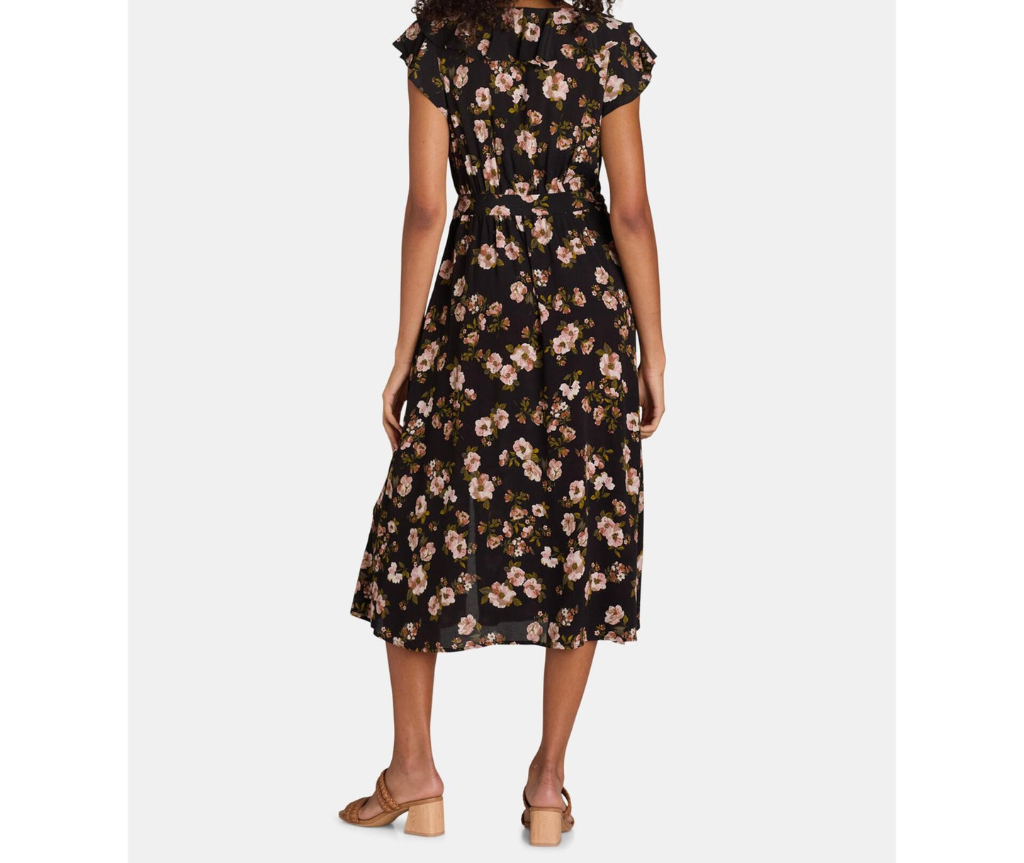 Time and Tru Womens Ruffle Neck Midi Dress Black Floral Size XL (16-18)