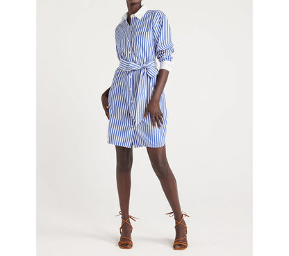 Free Assembly Mini Shirtdress with Long Sleeves Blue Stripe Size XXXL