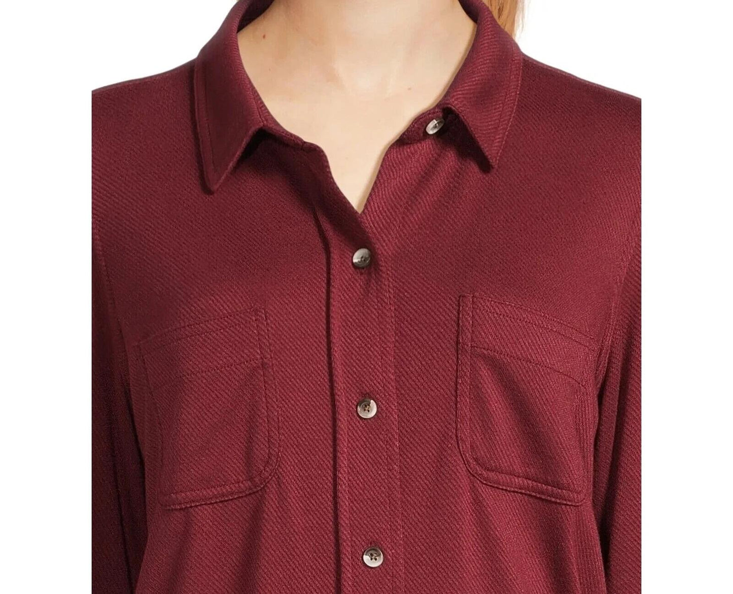 Time and Tru Women S Cozy Button Front Rich Red/Rustic plum  Size L (12-16)