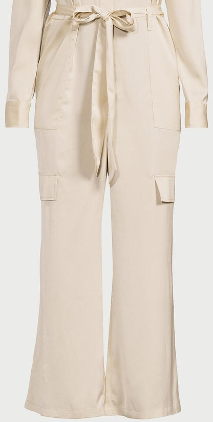 Scoop Womens Satin Wide Leg Jumpsuit Oyster Grey Size XL