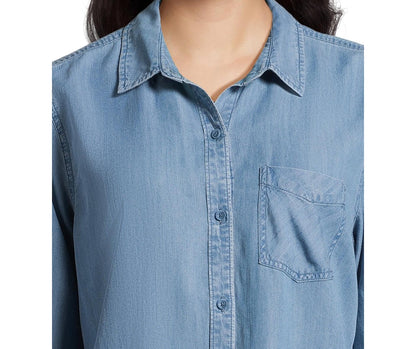 Time and Tru Womens Soft Button Front Shirt Medium Indigo Denim Size S