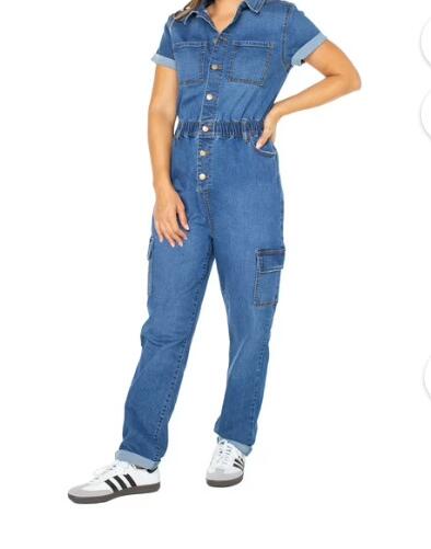 Celebrity Pink Juniors and Juniors Plus Cargo Boilersuit Medium Wash Size L