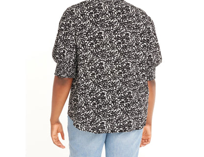 Terra & Sky Womens Plus Size Smocked V-Neck Blouse Floral/Black Size 3X(24W-26W)