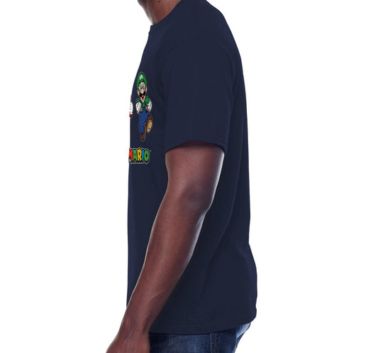 Super Mario Mens Graphic Crew Neck T-Shirt Run Group Navy Size S