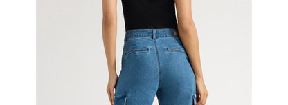 Sofia Jeans Womens Relaxed Straight Super High Rise Cargo Pants Med Wash Size 2