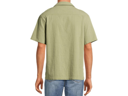 No Boundaries Mens Cotton Crinkle Button Front Shirt  Fresh Fern Size S (34-36)