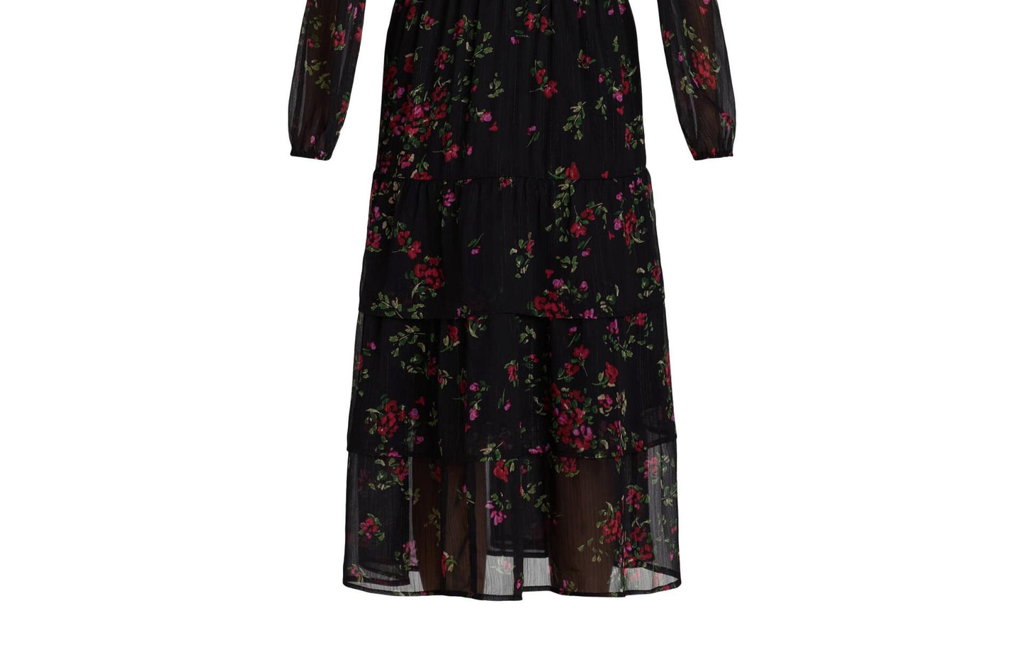 Time and Tru Womens Print Dress with Long Sleeves Black Soot Ditsy Size S