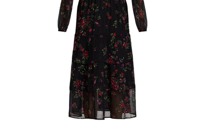 Time and Tru Womens Print Dress with Long Sleeves Black Soot Ditsy Size S