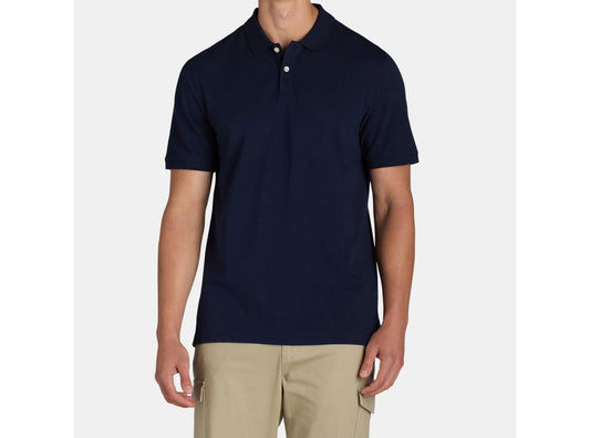 George Mens Pique Polo Shirt Short Pullover Spread Collar Dark Navy Size XL