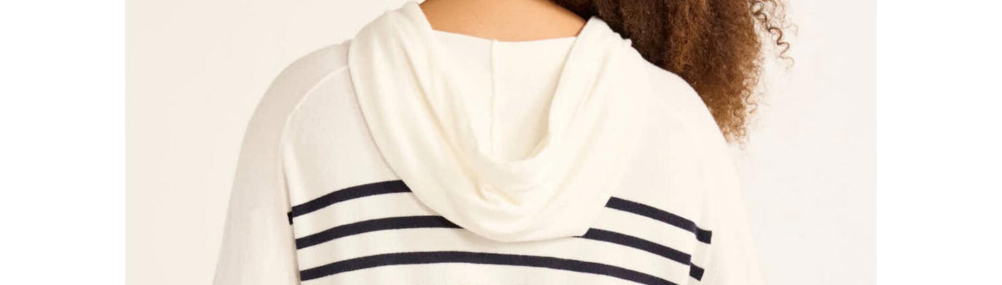 Free Assembly Womens Cozy Yarn Hoodie Sweater Long Sleeves Cream 100 Stripe Sz L