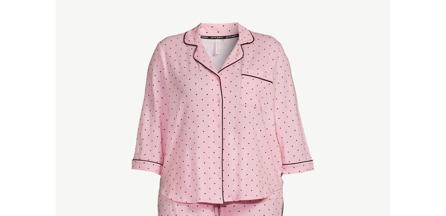 Joyspun Womens Cotton Blend Notch Collar Top and Pants Pajama Set Pink Size M