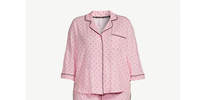 Joyspun Womens Cotton Blend Notch Collar Top and Pants Pajama Set Pink Size M