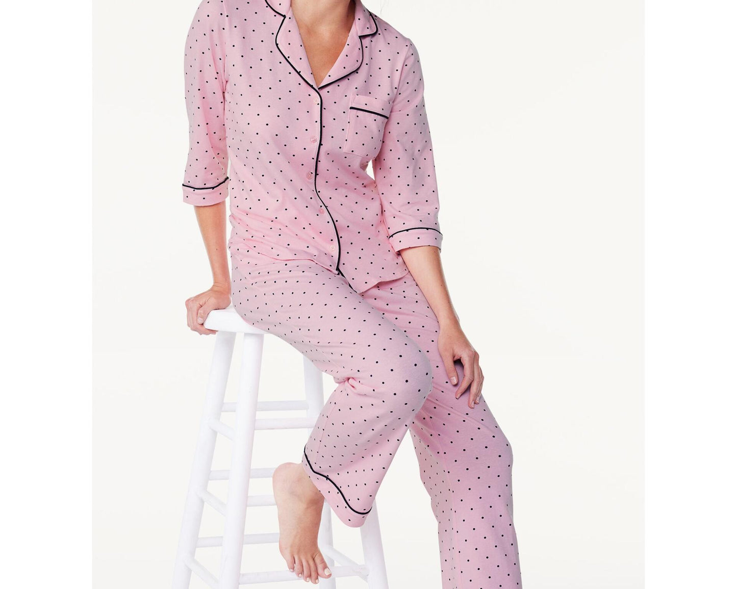 Joyspun Womens Cotton Blend Notch Collar Top and Pants Pajama Set Pink Size M