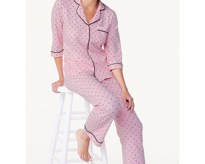 Joyspun Womens Cotton Blend Notch Collar Top and Pants Pajama Set Pink Size M