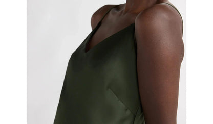 Scoop Womens Asymmetrical Bias Satin Slip Dress Kombu Green Size XL (16-18)
