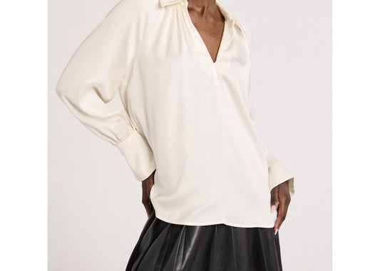 Scoop Womens V-Neck Popover Matte Satin Blouse  Whisper White Size XXL (20)